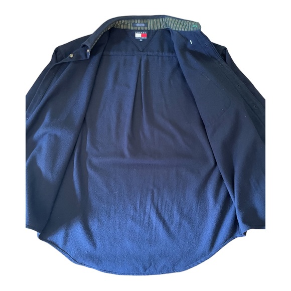 Vintage 90,s Tommy Hilfiger Blue Wool Blend Button
Down Shirt Crest Mens Size XL - Picture 4 of 11